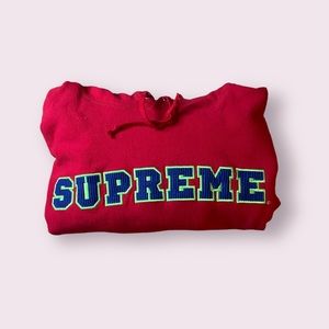 Supreme Cord Collegiate Logo Hooded Sweatshirt in Red Size L
